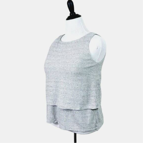 J Jill Pure Jill Size M Sleeveless Top Linen Blend Striped Gray White - Picture 1 of 11